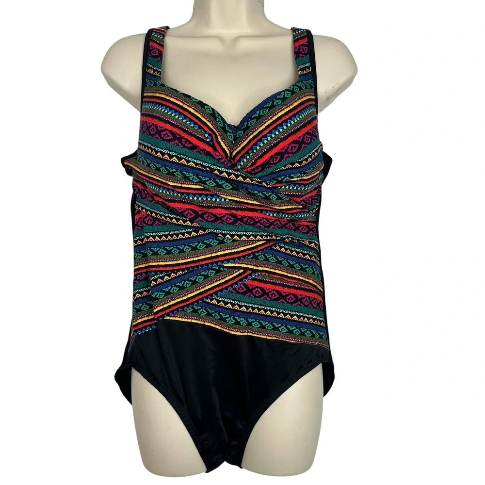 Miraclesuit Escape One Piece Swimsuit Womens 16 Multi Raya Del Sol Tummy Control